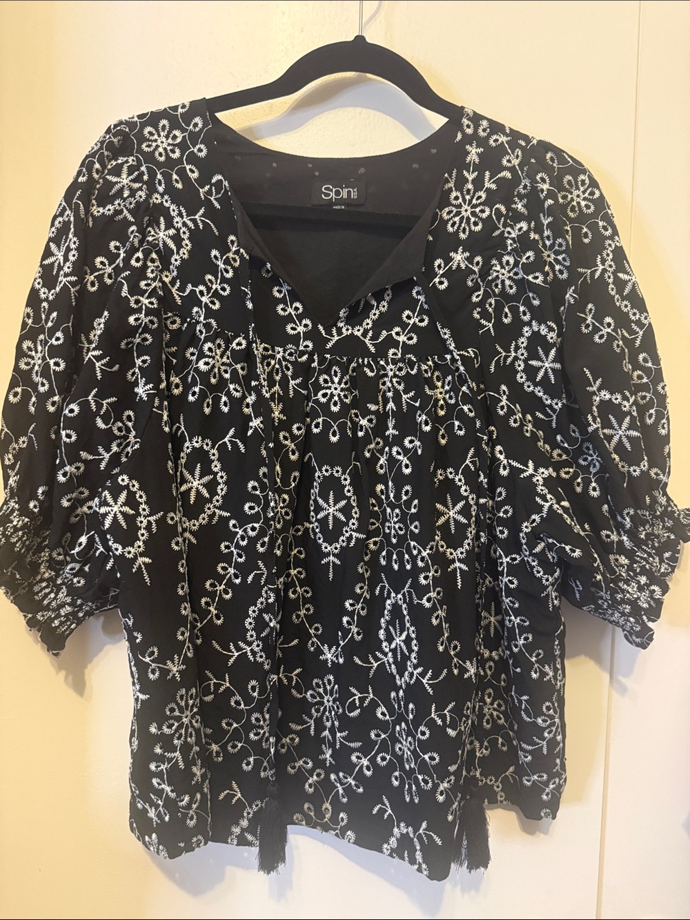 Spin Black Embroidered Peasant Tunic